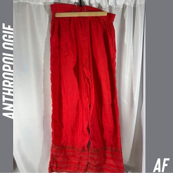 ANTHROPOLOGIE BY SATURDAY/SUNDAY RED EMBROIDERED PANTS NEW SMALL - Picture 3 of 4